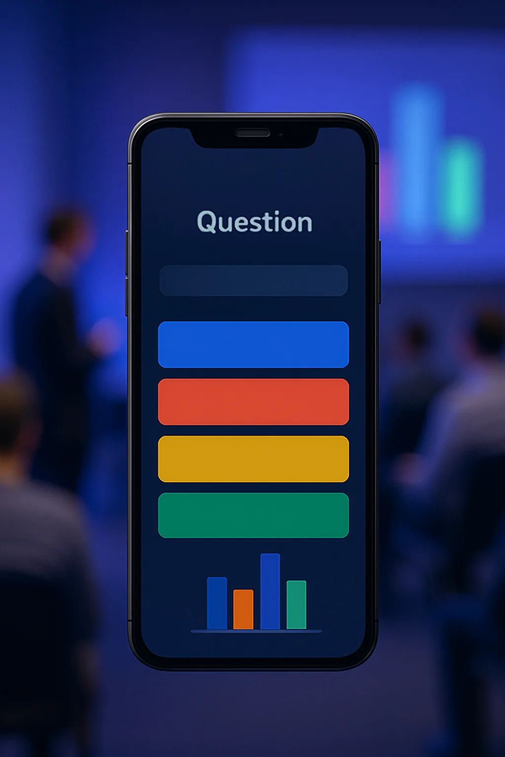 Panel interaktywnego quizu Quiz Code na telefonie