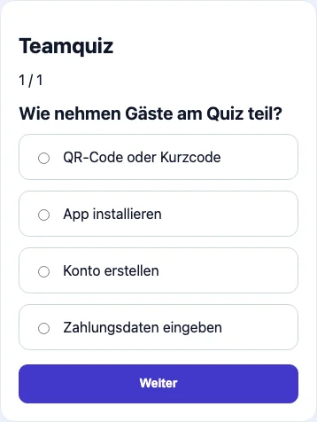 Teilnehmeransicht mit einer Frage und vier Antworten