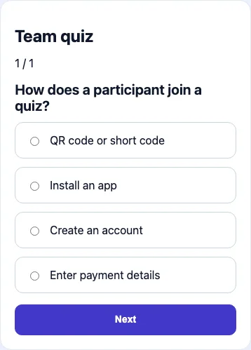 Participant screen with a question and four answers