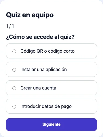 Pantalla del participante con una pregunta y cuatro respuestas